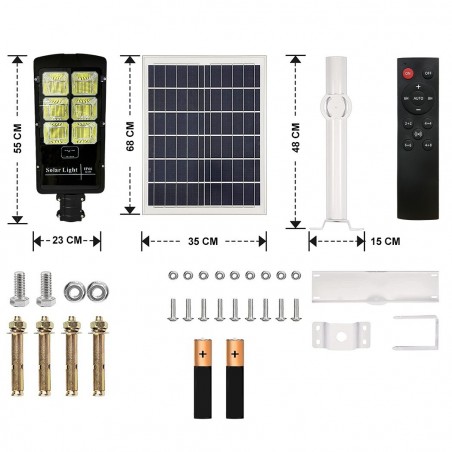 Lampadaire avec panneau solaire 6 LED 500 W avec support et télécommande