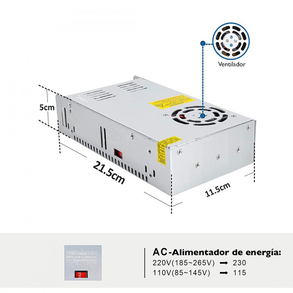 116597 Alimentation stabilisée 12V 40A 500W...
