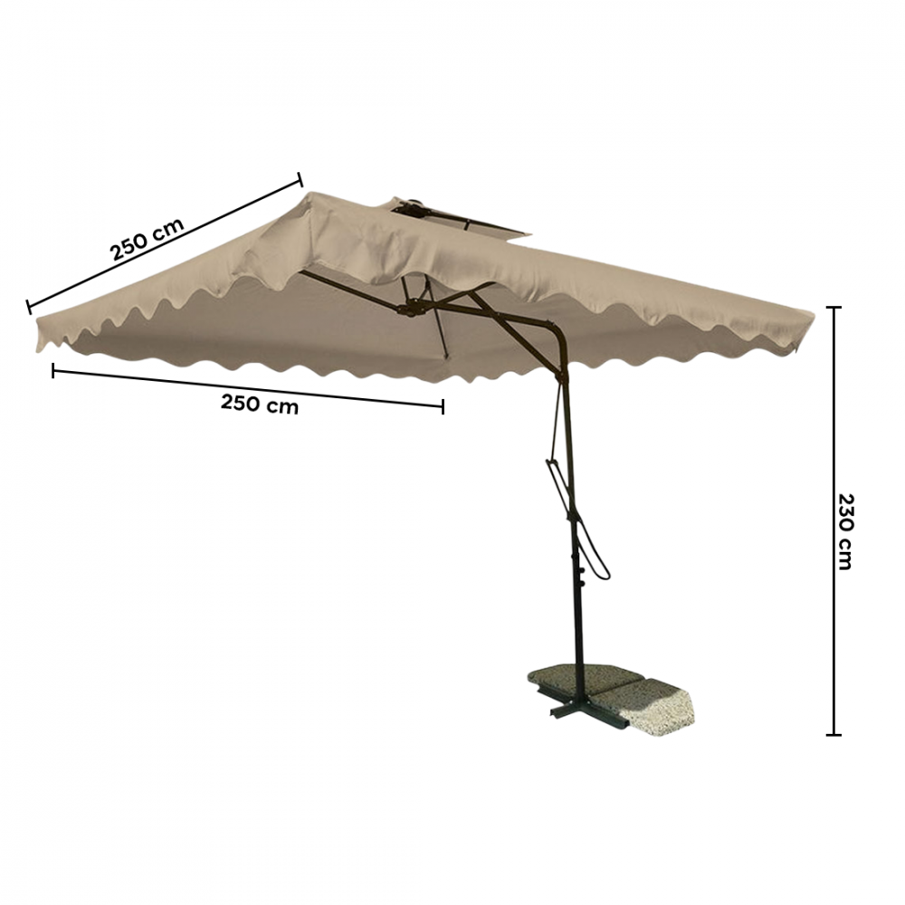 Parasol de jardin décentralisé tissu imperméable 2,5 m mât métallique 2,3 m