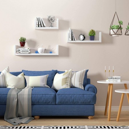 Set 3 étagères décoratives en forme de U porte-objets muraux 30-40-50 cm blanc