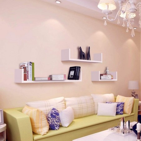 Set 3 étagères décoratives en forme de U porte-objets muraux 30-40-50 cm blanc