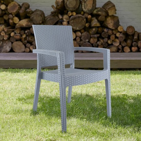 Set 2 Chaises NARCISO résine effet rotin avec accoudoirs empilable pour Outdoor