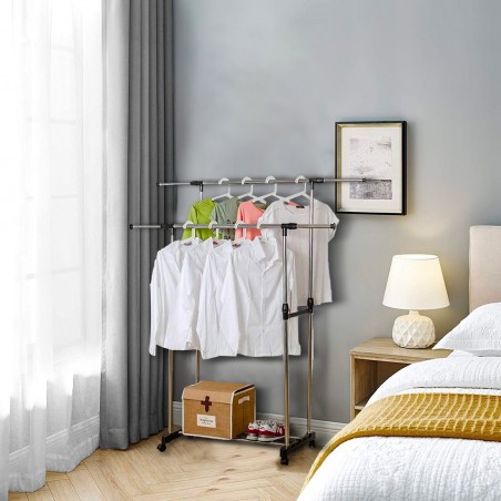 Portemanteau à double barre 157932 en acier avec roues réglables