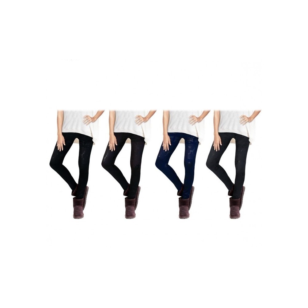 Pack de 4 leggings FANTASY NORDIQUE - différentes couleurs - en peluche - Mode hiver de femme 