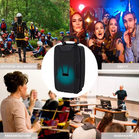 Haut-parleur Bluetooth amplifié Radio FM portable rechargeable et microphone