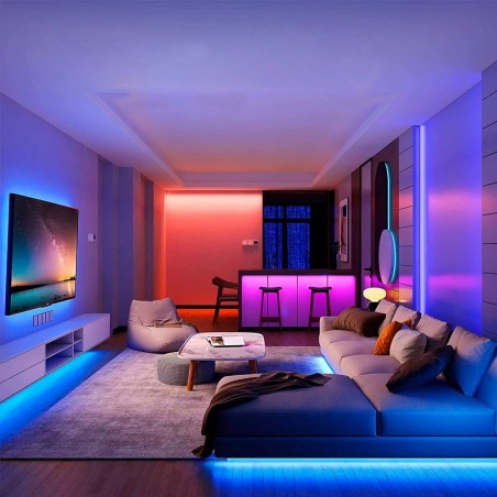 71989 Ruban LED multicolore 5m néon RGB 120 LED étanche avec télécommande