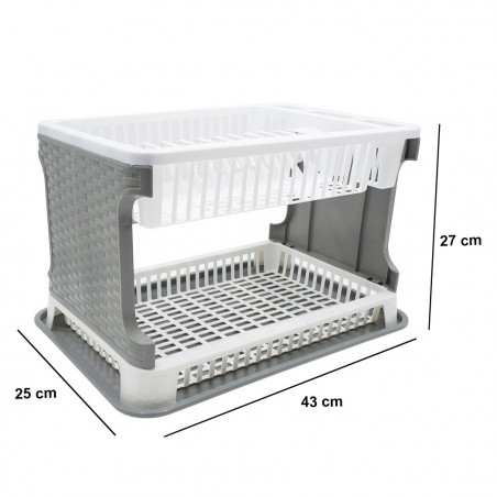 26029 Égouttoir à vaisselle en plastique rotin 2 niveaux pour évier de cuisine