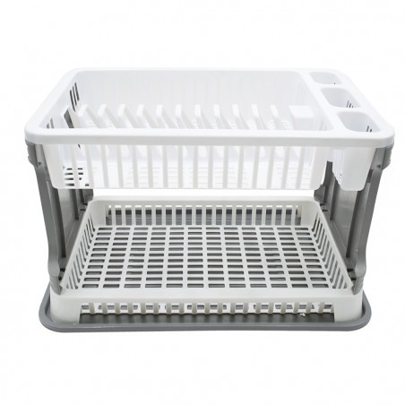 26029 Égouttoir à vaisselle en plastique rotin 2 niveaux pour évier de cuisine