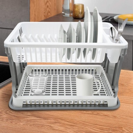 26029 Égouttoir à vaisselle en plastique rotin 2 niveaux pour évier de cuisine
