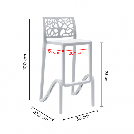 Tabouret de bar ou haut de cuisine ZEFIRO empilable renforcé en Polypropylène