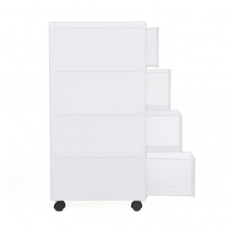 Chariot blanc compact à 4 tiroirs et à usages multiples étroit avec roues