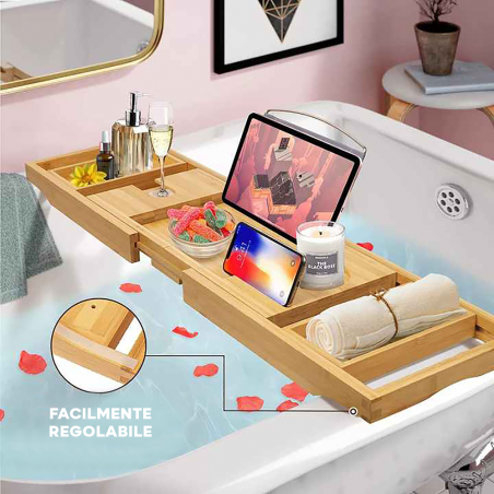 Étagère rangement extensible bambou pour plateau de salle de bain avec support