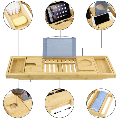 Étagère rangement extensible bambou pour plateau de salle de bain avec support