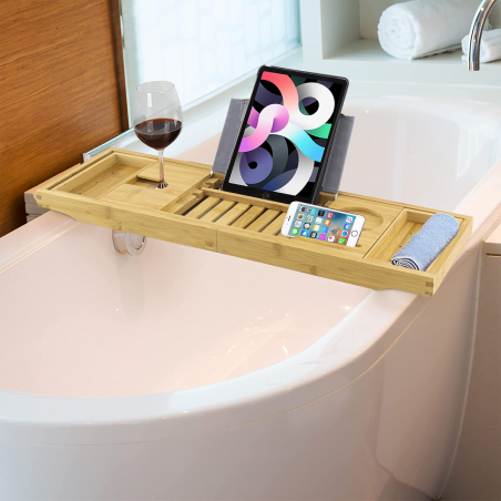 Étagère rangement extensible bambou pour plateau de salle de bain avec support