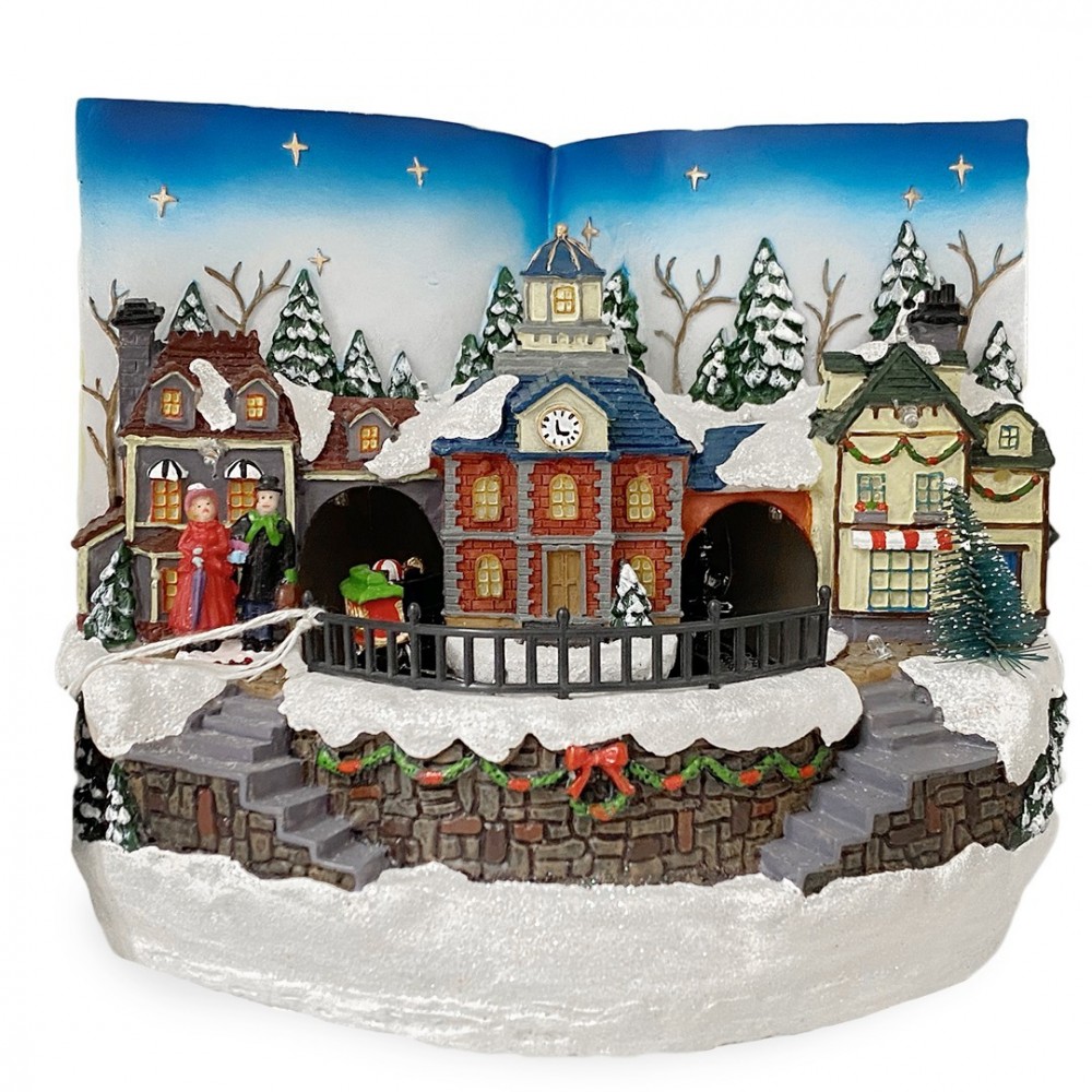 Livre Village de Noël 361017 Décoration de Noël Mouvement Sons Lumineux 18x24cm