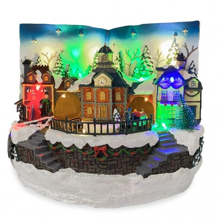 Livre Village de Noël 361017 Décoration de Noël Mouvement Sons Lumineux 18x24cm