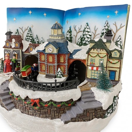 Livre Village de Noël 361017 Décoration de Noël Mouvement Sons Lumineux 18x24cm