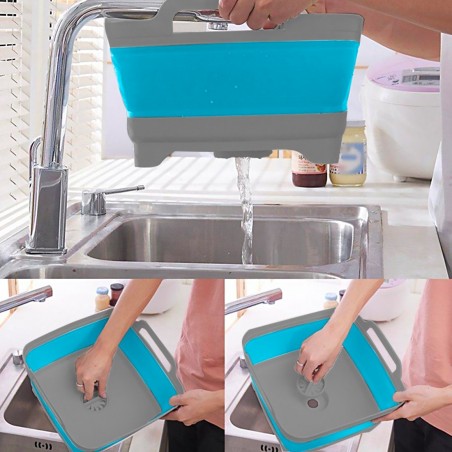 605806 Panier de lavage multifonction pliable en silicone avec bouchon vidange