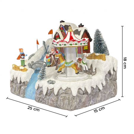 361075 Village de Noël 24x15x18cm décoré de Lumières, Musique et Mouvement