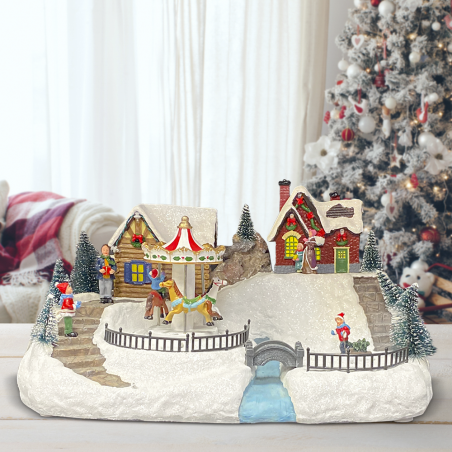 Village carrousel de Noël 38x27x24 cm 361062 avec lumières, musique et mouvement