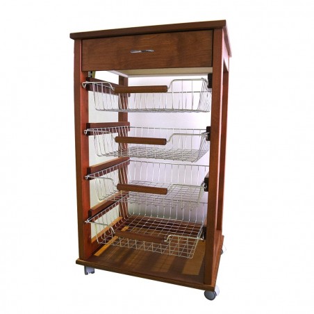 MAS019 Vesuvio Noyer chariot 82x38x48cm corbeille à fruits de cuisine en bois
