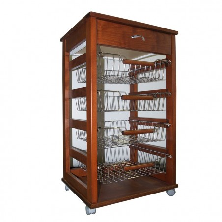 MAS019 Vesuvio Noyer chariot 82x38x48cm corbeille à fruits de cuisine en bois