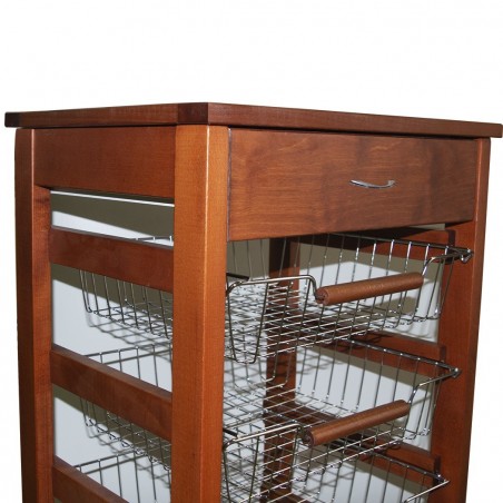MAS019 Vesuvio Noyer chariot 82x38x48cm corbeille à fruits de cuisine en bois