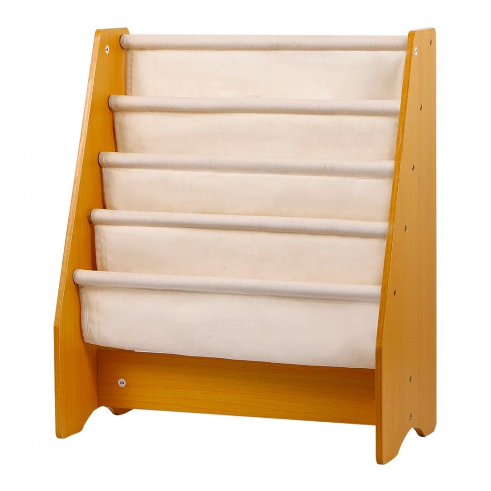 Étagère bibliothèque enfant Montessori 4 niveaux en bois et tissu