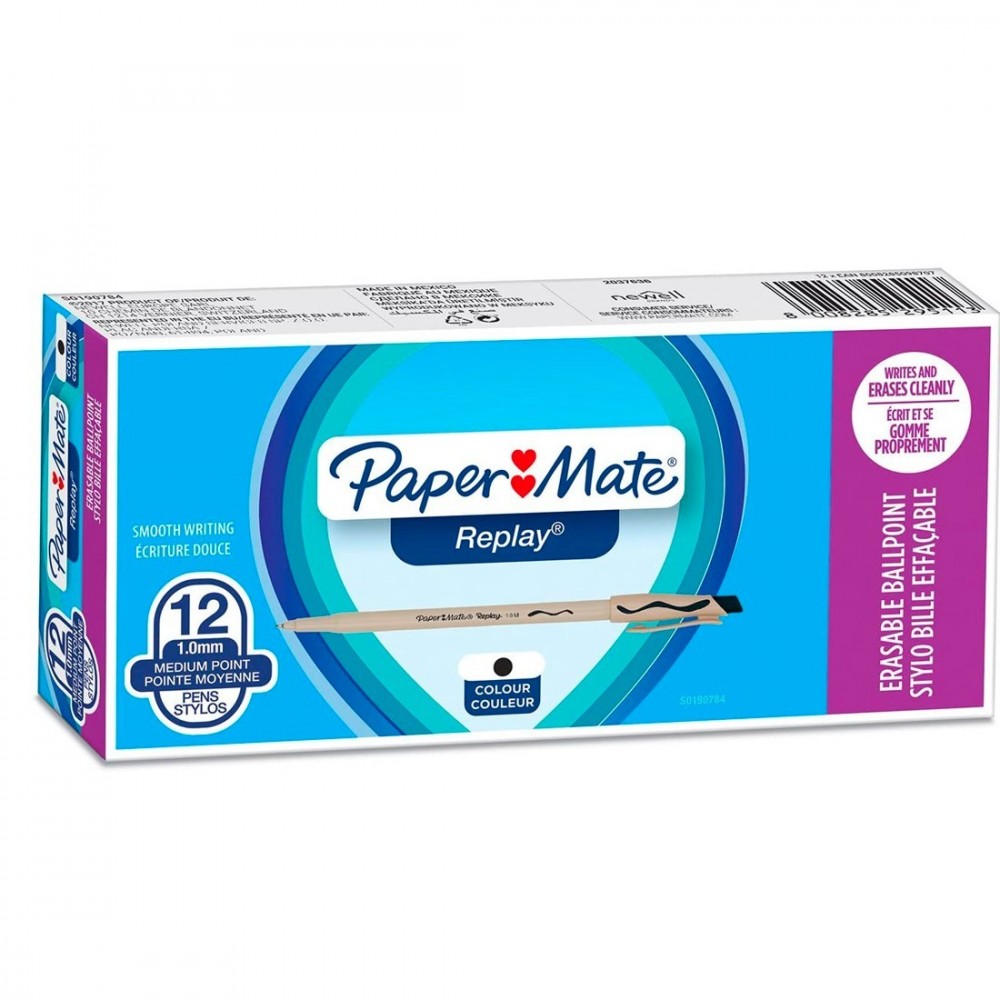 Paper Mate Lot de 12 stylos à bille effaçables noirs 1 mm