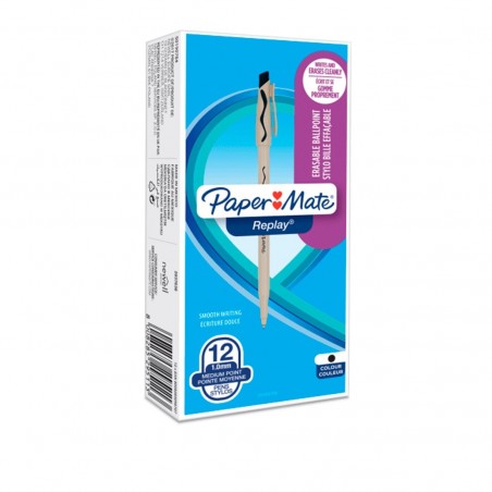 Paper Mate Lot de 12 stylos à bille effaçables noirs 1 mm