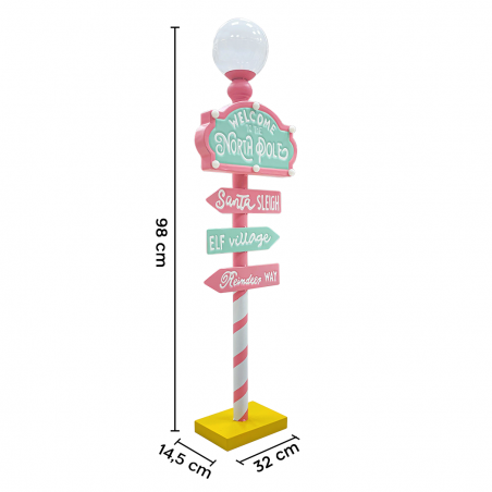 Plaque d'adresse Père Noël 436016 Candy Décoration Noël rose avec lumière 32x14