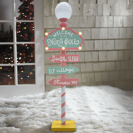 Plaque d'adresse Père Noël 436016 Candy Décoration Noël rose avec lumière 32x14