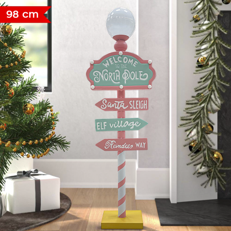 Plaque d'adresse Père Noël 436016 Candy Décoration Noël rose avec lumière 32x14