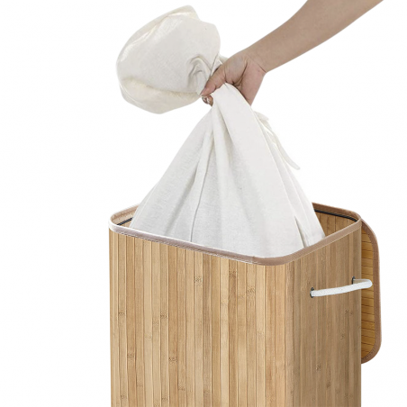 Panier de linge sale 60x40x25 cm, en bois avec manches et couvercle