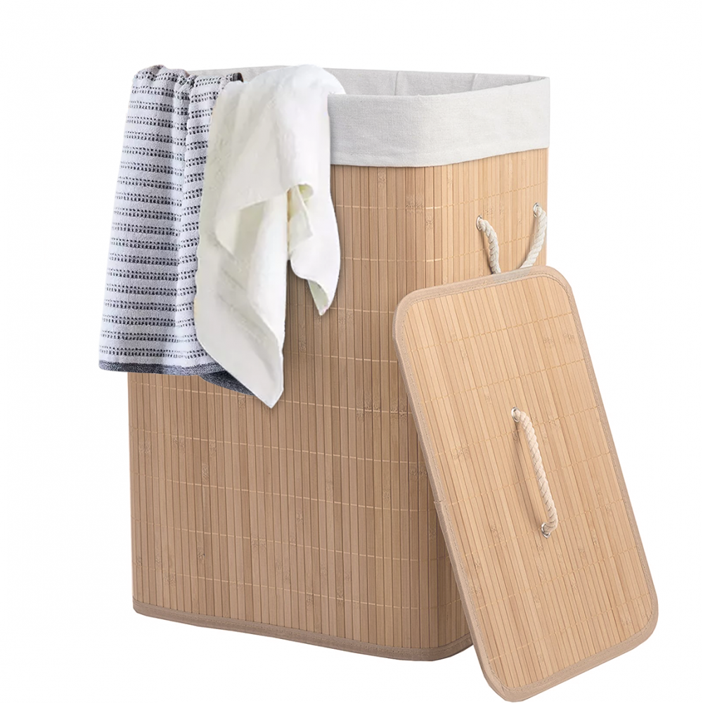 Panier de linge sale 60x40x25 cm, en bois avec...