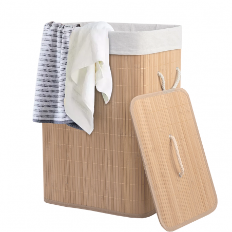 Panier de linge sale 60x40x25 cm, en bois avec manches et couvercle