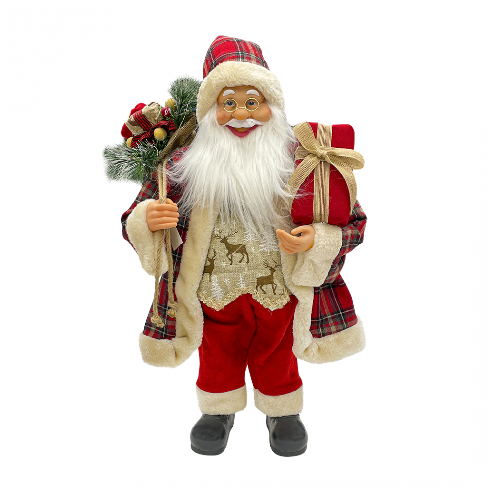 Père Noël écossais rouge 144246 Robe en velours 60 H cm avec mini lumières