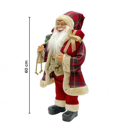 Père Noël écossais rouge 144246 Robe en velours 60 H cm avec mini lumières