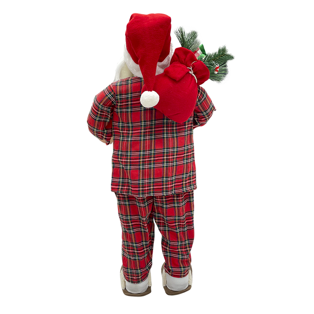 Père Noël 90H cm avec pyjama rouge écossais...