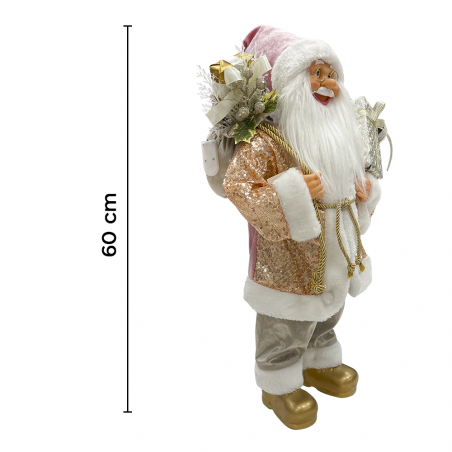 Père Noël à paillettes rose 144294 décoration de noël 60Hcm avec lumières et son