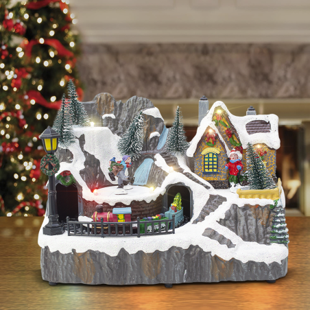 Village de Noël 23x15x18cm 361074 Décoration avec Lumières, Musique et Mouvement