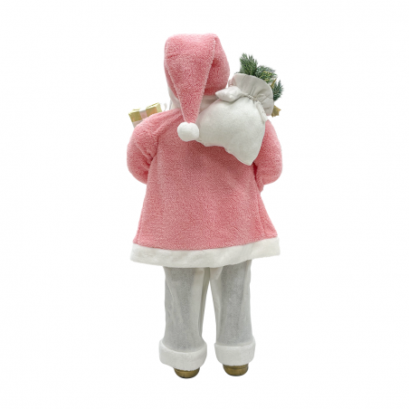Père Noël 90H cm robe rose et blanche 144284 avec mini lumières et sons