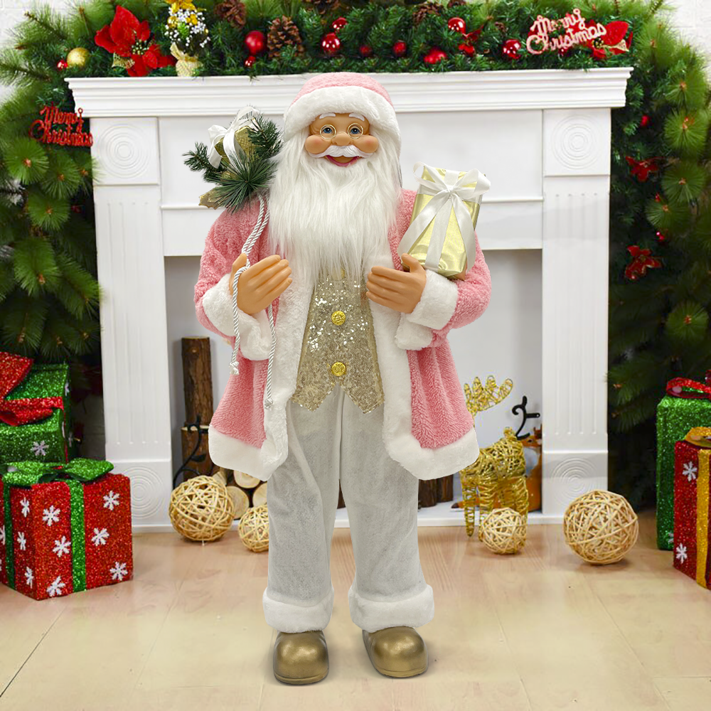 Père Noël 90H cm robe rose et blanche 144284...