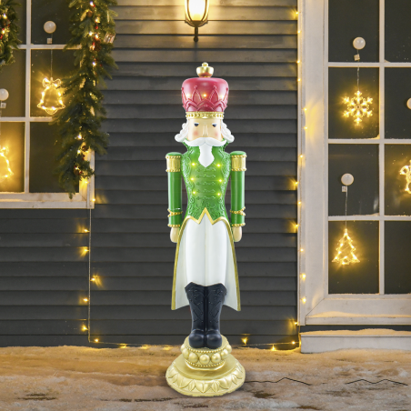 Casse-noisette de Noël soldat vert H117cm 436026 polyrésine avec mini lumières