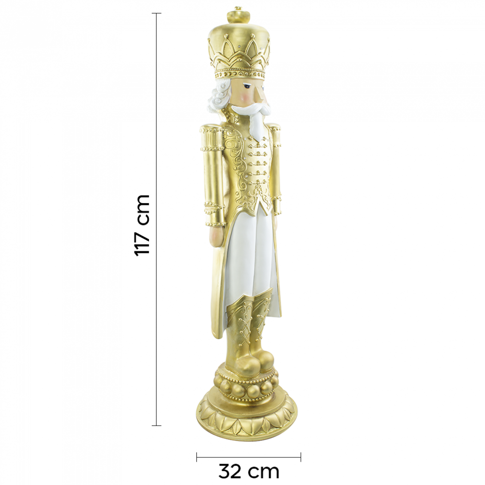 Soldat Casse-Noisette de Noël Blanc & Or H117cm...