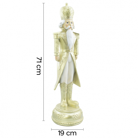 Soldat Casse-Noisette de Noël Blanc et Or H71cm 436023 Polyrésine avec lumières
