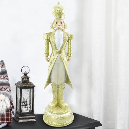 Soldat Casse-Noisette de Noël Blanc et Or H71cm 436023 Polyrésine avec lumières