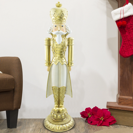 Soldat Casse-Noisette de Noël Blanc et Or H91cm 436019 Polyrésine avec lumières