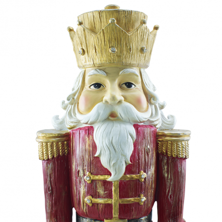 Casse-noisette de Noël soldat rouge H92cm 436017 Polyrésine avec mini lumières