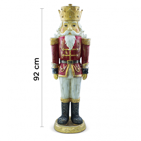 Casse-noisette de Noël soldat rouge H92cm 436017 Polyrésine avec mini lumières